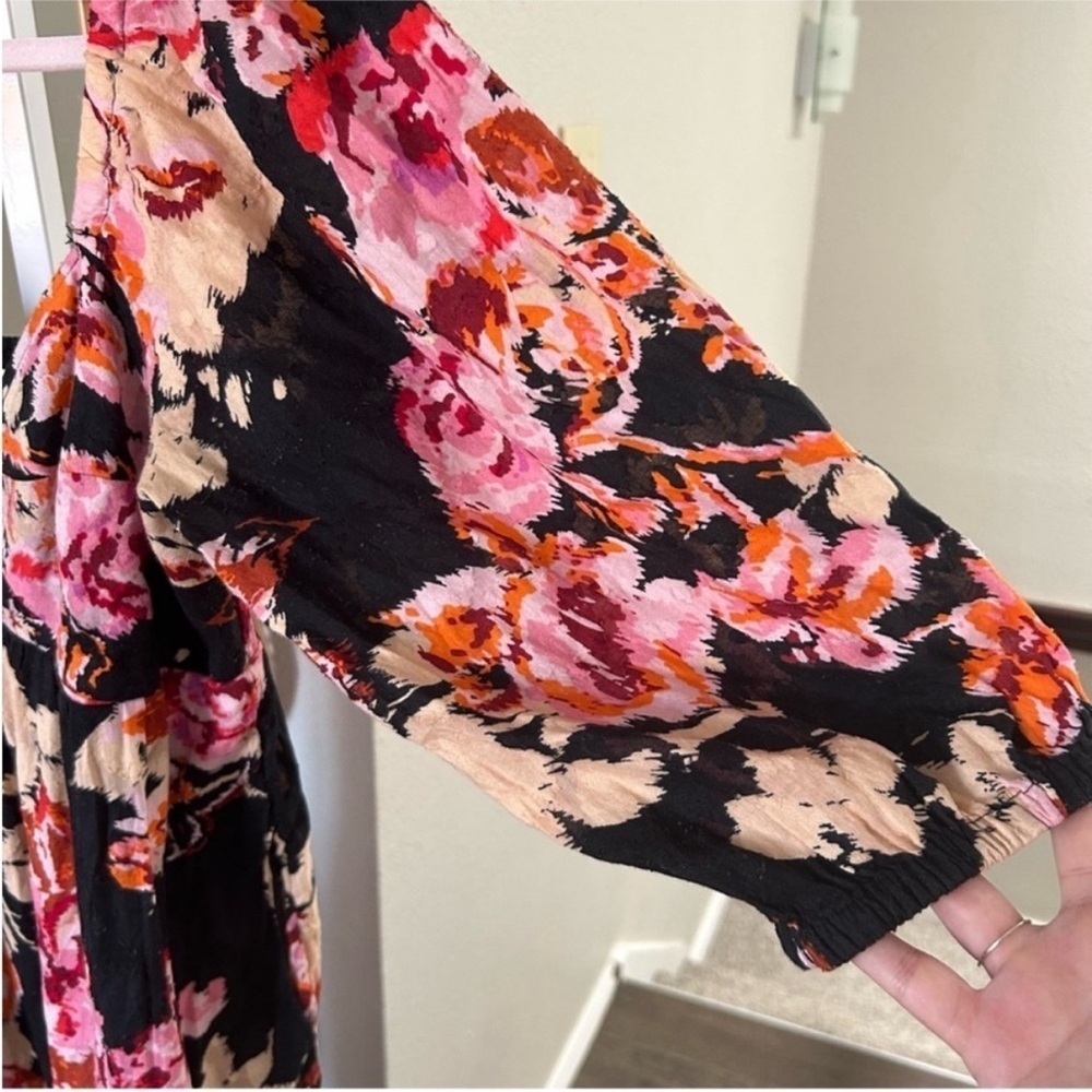 Anthropologie Somerset Puff-Sleeve Maxi Dress Black Pink Floral Tiered M NWT - Picture 5 of 7